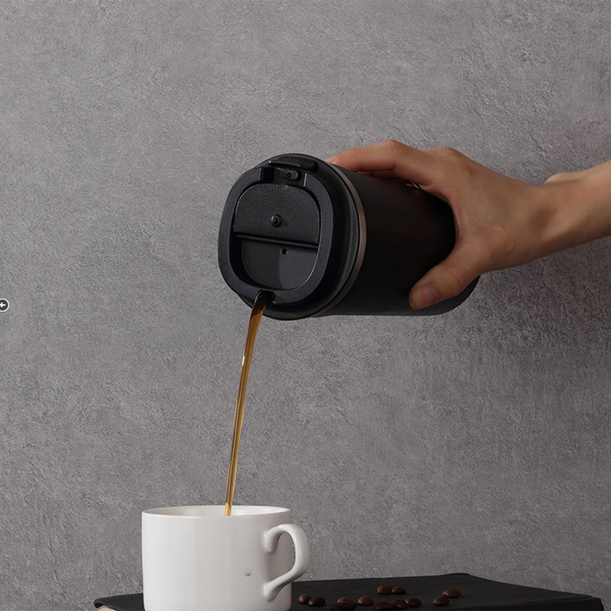 Prepare your morning flavored beverage right in your thermal mug