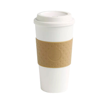 The Coffee Choice White Tan 16 Oz BPA Free Plastic Insulated Travel Coffee Cup