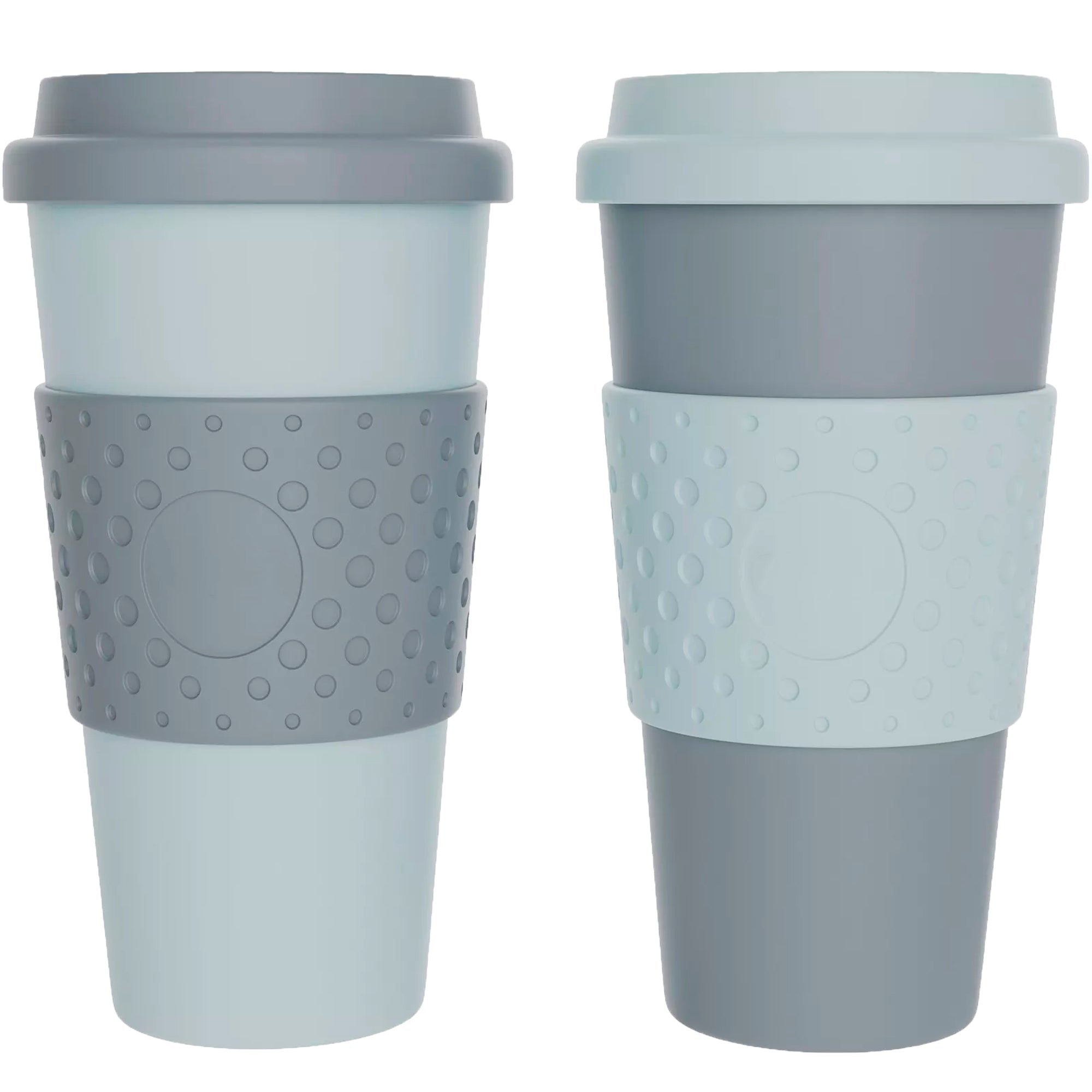 The Coffee Choice Set of 2 Aqua and Gray 16 Oz Travel Cups