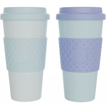 The Coffee Choice Set of 2 Purple and Teal 16 Oz Travel Cups