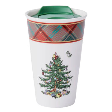 The Coffee Choice 8 Oz Christmas Tree Tartan Travel Coffee Cup with Lid