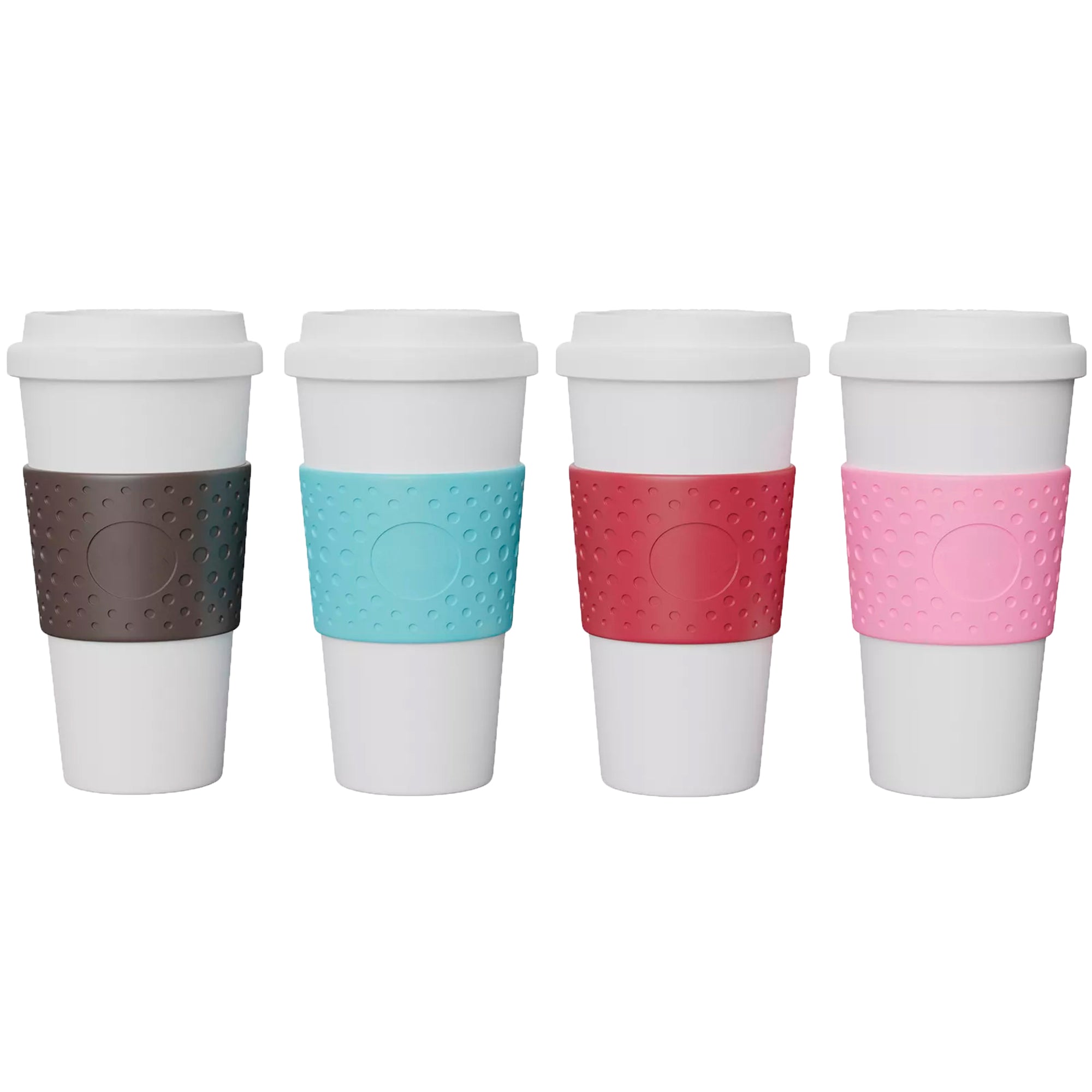 The Coffee Choice 4-Pack 16 Oz Reusable To-Go Cups (Pink, Azure, Brown, Red)